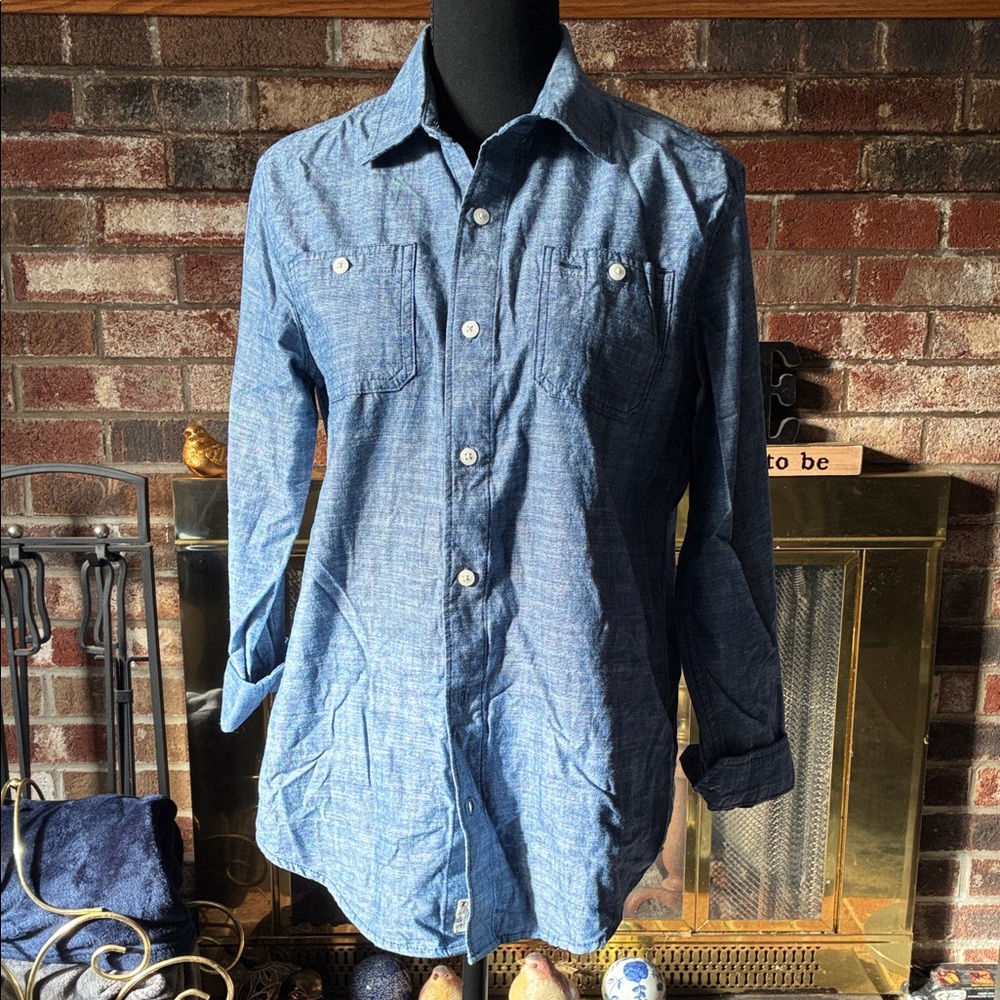 Blue Button-Up Denim Shirt #B